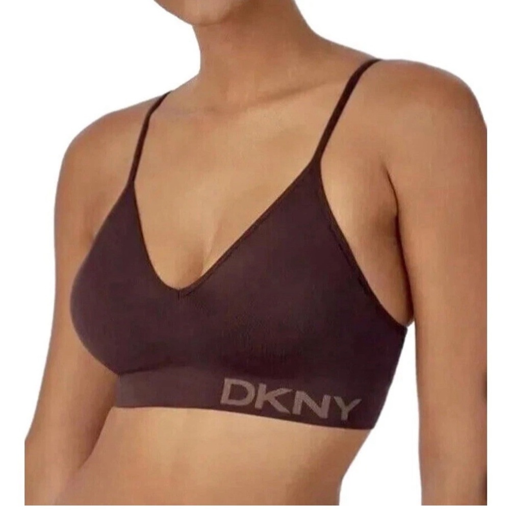 DKNY Women's Adjustable Seamless Bra Soft Stretch Fabric 2-Pack Java/Pearl Pink